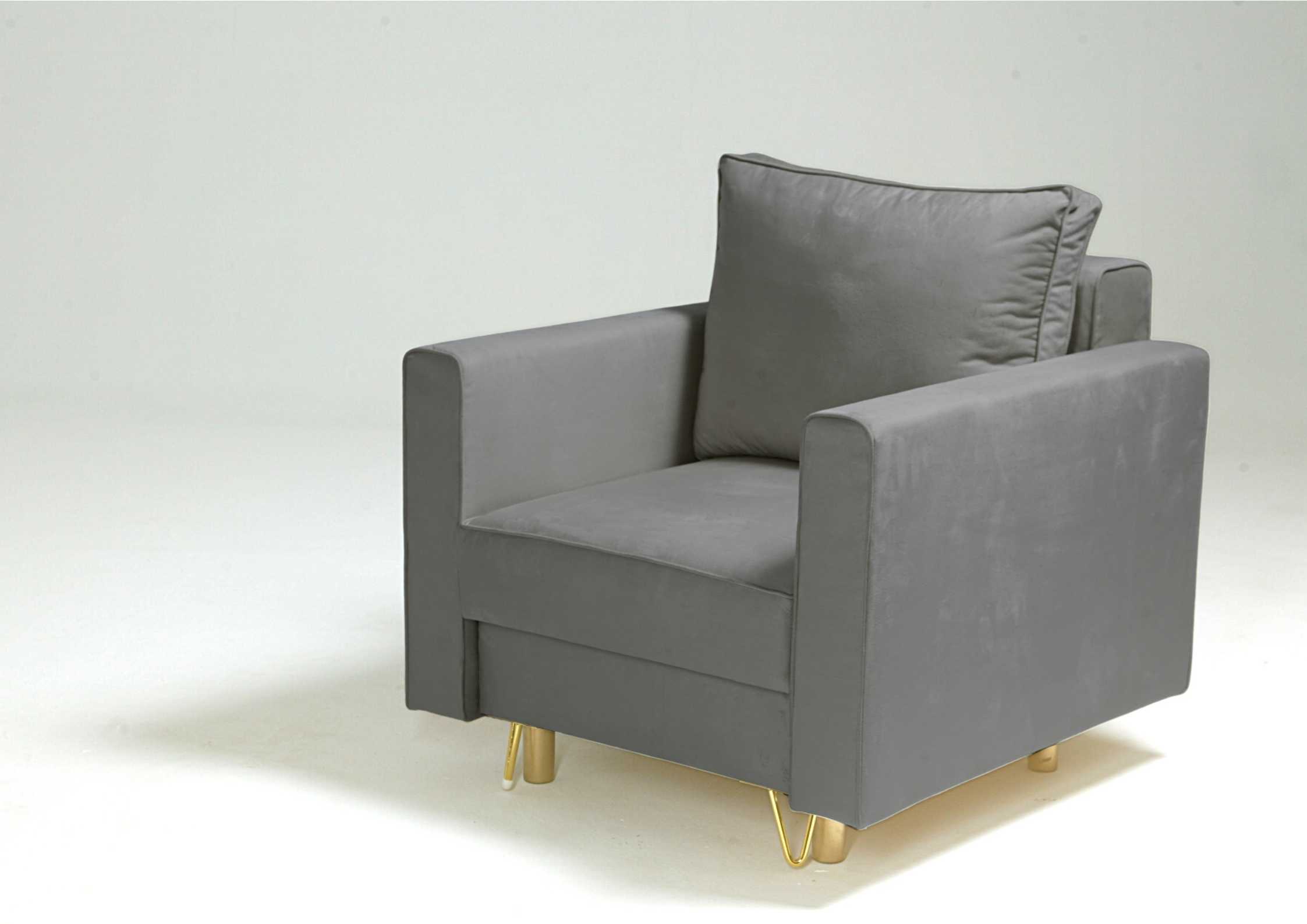 Grafitowy fotel na złotych nogach DES